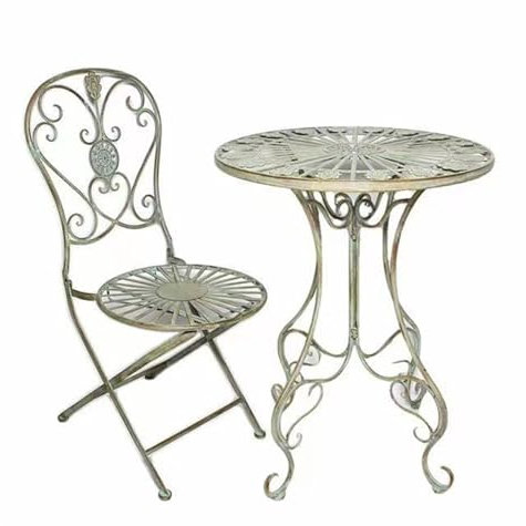 Klappbarer Beistelltisch im Used-Look, Set mit Tisch und Stühlen für den Außenbereich, klappbarer Couchtisch, Gartentisch für den Außenbereich, kleiner runder Terrassentisch – Grün (zwei Stühle) (ein
