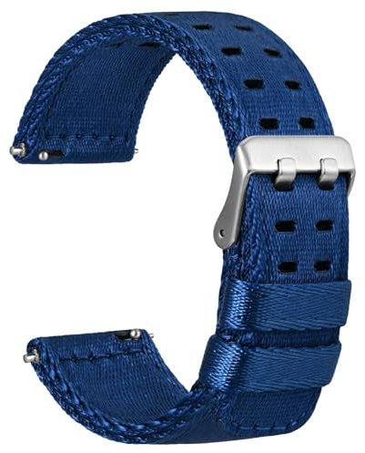 WOCCI 20mm Nylon Uhrenarmband für Herren, Seidiges Nylon mit Doppellöchern, Silberne Schnalle (Blau)