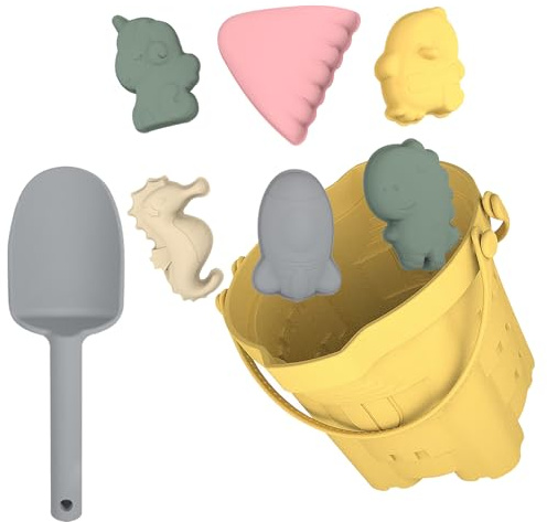 JasCherry 8 Pièces Jeux de Plage, Plage Bebe en Silicone, Jouet de Plage Enfant, avec Seau Plage Pliant, Modèle Animal, pour Bac a Sable Intérieur Extérieur Jouets de Jardin(B)
