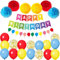 Happy Birthday Bunt Geburtstag Party Deko Set Geburtstag Girlande Luftballons Rot Gelb Blau Ballons 6 Pompoms Kindergeburtstag
