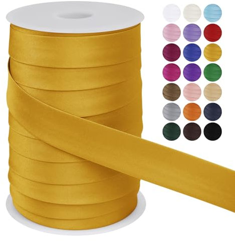 LEREATI Schrägband 25mm x 50m, Einfassband zum Nähen Doppelt Gefaltetes Stoffband aus Polyester Hemming Tape Satin, Nahtband zum Nähen Basteln Dekorationen DIY Handwerk (Golden)