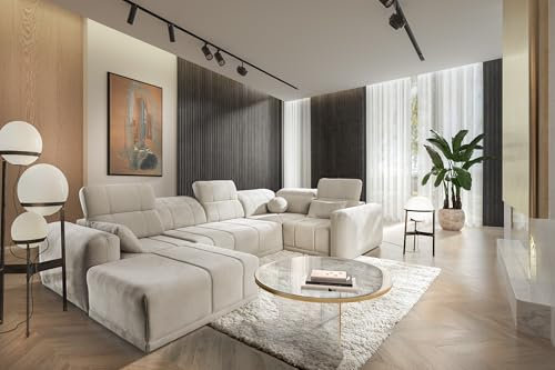 All4All Ecksofa mit Schlaffunktion Rico IV 360 cm x 220 cm - Schlafsofa mit Bettkasten - Wohnlandschaft U-Fom - XXL Sofa Groß - Beige - Chenille Gewebe - Seite Links - Modern 26