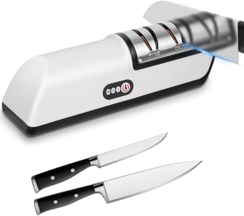 Vicloon Electric Knife Sharpener, Rechargeable Non-Slip Sharpener with 2 Speed Setting for Rough and Fine Sharpening, Fully Automatic and Fast Sharpening Suitable for Most Knives in The Kitchen