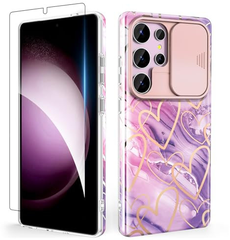 SHEDEER Custodia per Samsung S25 Ultra con custodia per fotocamera scorrevole + pellicola protettiva, custodia per Samsung Galaxy S25 Ultra lucida elegante, sottile e leggera, custodia per telefono