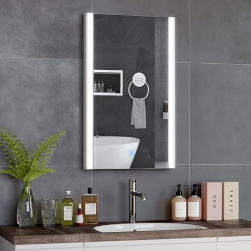 CLIPOP LED Spiegel Bad Mit Beleuchtung 40X60CM, Badezimmer Wandspiegel mit Touch-Schalter, 3-Farben Licht Modus,Badezimmerspiegel, Wasserdicht IP44