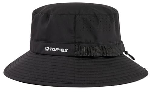 TOP-EX Kühlender Fischerhut Herren Atmungsaktiv UV-Schutz Sonnenhut Damen Sommer Outdoor Hut mit Breiter Krempe Faltbar Safari Hut Schwarz L