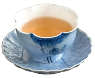 Tasse de dégustation de thé bleue peinte à la main en porcelaine blanche 50 ml + sous-verre [emballage simplifié]