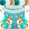 Geburtstagsdeko Blaugrün Blue, Kindergeburtstag Deko Mädchen Junge, Geburtstag Party Deko Teal Blue Gold Luftballons, Happy Birthday Banner, Pompons für Männer Frauen Geburtstag Party Dekoration