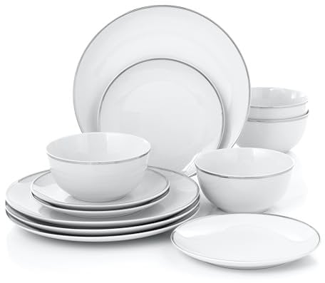Silver Rim Porcelain Xmas Dinnerware Set, 12 Pieces