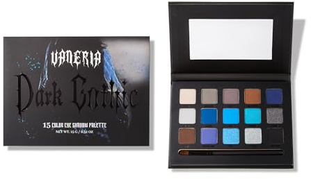 VANERIA 15-Farben Rauchige Augen Make-up Palette,Schwarze-Graue-Rote-Blau Gothics Stil Lidschatten,Mit Matt,Glitzer und Metallic,Lang anhaltend & Wasserdicht,für Halloween Parteien Joker Vampir