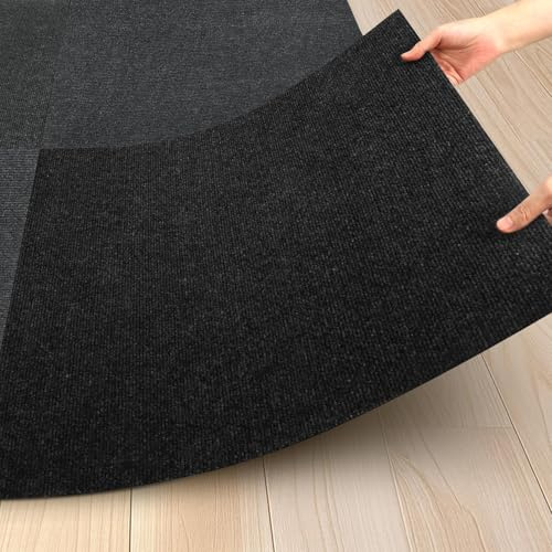 24x 24 Carpet Tiles Peel and Stick 10Pcs, Self Adhesive Non-Slip Carpets Squares, Indoor Outdoor Carpet Floor Tile for Room/Kitchen/Basement/Garage/Patio/Back Porch (40 Sqft/Box, Black)
