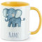GRAZDesign Personalisierte Kinder Tasse mit Elefant - Gelbe Kaffeebecher mit Namen Keramik 330ml