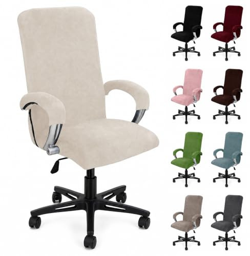 Hengrongshen Bürostuhl Bezug, Office Chair Cover mit Armlehne, Abnehmbare Sitzbezug Bürostuhl, Bezug für Bürostuhl, Computer Stuhl, Drehstuhl (Beige, XL)