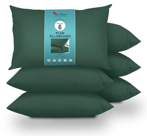 GC GAVENO CAVAILIA 6 Pairs Microfiber Pillowcases - 100% Brushed Plain Dyed Housewife Style - Hypoallergenic Pillow, Wrinkle, Fade Resistant - Envelope Closure - Standard Size (75x50 cm) Dark Green