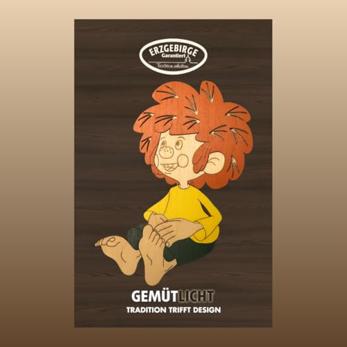 weigla - Magnetfigur Pumuckl 02 - sitzend mit Hände im Schoß I Magnet aus Holz – 12 x 16 x 0,6 cm I detailverliebte Sammlerfigur aus dem Erzgebirge I Deko-Magnet zum Sammeln, Verschenken & Dekorieren