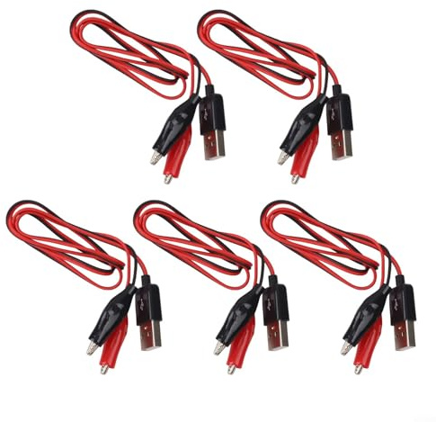 Abrazadera de cocodrilo de metal para adaptador USB, pinzas de cocodrilo para prueba eléctrica, multímetro, prueba de circuito, conector USB macho, color rojo, negro, paquete de 5