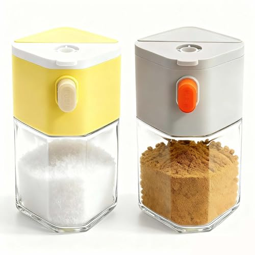 2PC BBQ Spice Jars – 200ml Glass Push-Down Shakers for Salt, Pepper & Dry Rubs – Ideal for Grill, Camping, Kitchen Storage (Yellow & Green)