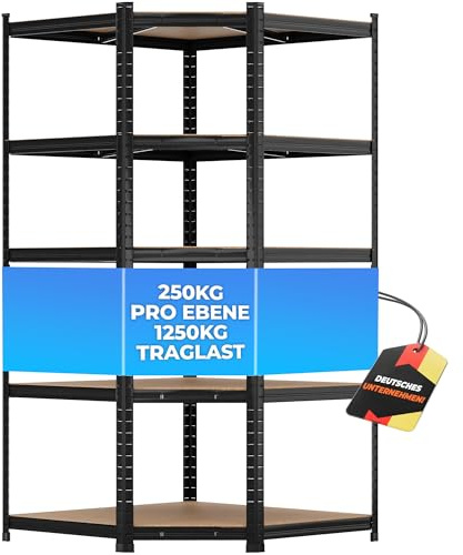 ALL Premium Schwerlastregal Eckregal stehend 180x90x60 cm Schwarz - 1250kg Traglast – Regalsystem als Corner Shelf & eck Regal, Schwerlastregal Ecke, ideal für Lager & Keller