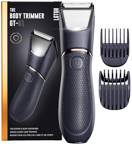 Body Hair Trimmer for Men: Pubic Hair Trimmer with Mirror & LED Light - Electric Ball Shavers with Ceramic Blades & Travel Lock - Body Groomer IPX7 Waterproof Wet or Dry Use for Groin/Legs/Chest