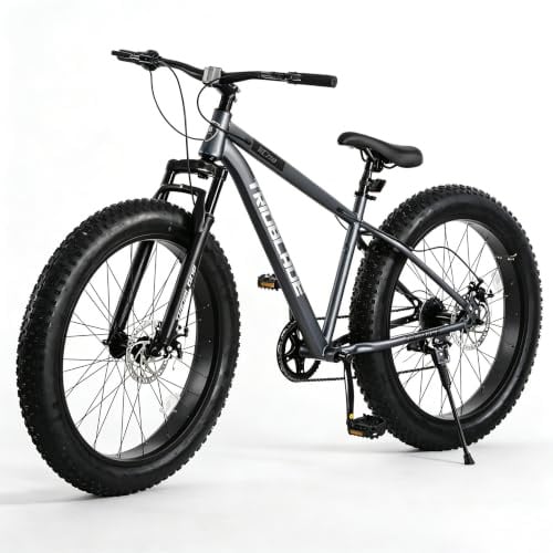 TRIOBLADE 26 Fat Tire Mountain Bike for Adults 7 Speed Snow Bike All-Terrain Full Suspension Mountain Bicycle with Dual Disc Brake 17 Inch Frame Bicycle for Men Women (Grey)