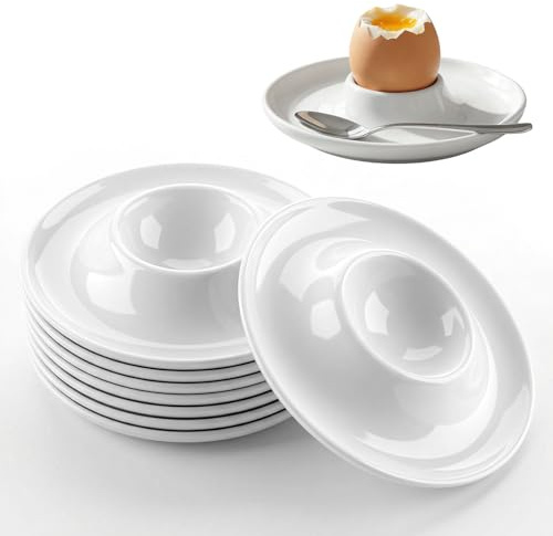 8 Pcs Egg Cups, Soft Hard Boiled Egg Holder for Breakfast, Classic Style Plastic Eggs-Stand Plates Tray, Microwave and Dishwasher Safe - White