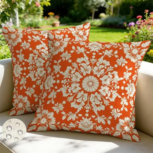 Outdoor Kissen Wetterfest Kissenbezüge 40x40 cm 2er Set Kissenbezug Orange Sofakissen Deko Kissen Boho Wasserfeste Frühling Sommer Kissenhülle Gartenkissen Zierkissen für Balkon Patio Garten -GY175