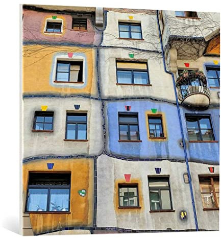 kunst für alle Leinwandbild: Yair Tzur Fenster von Hundertwasser - hochwertiger Druck, Leinwand auf Keilrahmen, Bild fertig zum Aufhängen, 85x80 cm