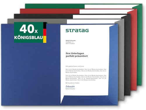 Präsentationsmappe A4 in Königsblau (40 Stück) - sehr stabiler 350 g/m² Naturkarton - direkt vom Hersteller STRATAG - vielseitig einsetzbar für Ihre Angebote, Exposés, Projekte oder Geschäftsberichte