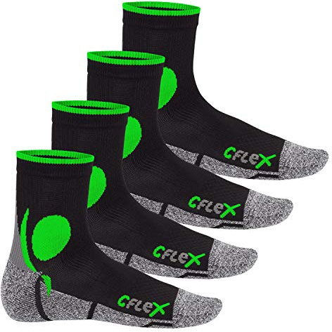 CFLEX Damen und Herren Running Funktions-Socken (4 Paar) Laufsocken - Schwarz-Grün 35-38