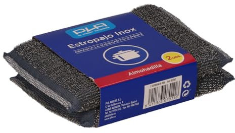 P.L.A. Estropajo Almohadilla Acero INOX, Pack 2 Unidades, Compuesto, Multicolor, Talla Unica, 30