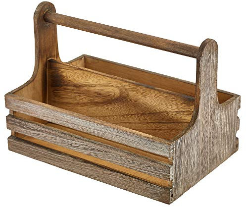 Genware Medium Rustic Wooden Table Caddy - Single - Condiment Caddies and Table Tidies, Sauce Caddies