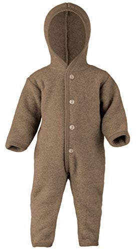 Engel Overall mit Kapuze, 100% Schurwolle Fleece, Natur, Gr. 50/56-86/92, 4 Farben (74/80, Walnuss Melange)