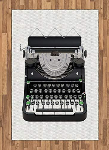 ABAKUHAUS Schreibmaschine Teppich, Antike Schreibgerät, Deko-Teppich Digitaldruck, Färben mit langfristigen Halt, 120 x 180 cm, Grau Farn-Grün