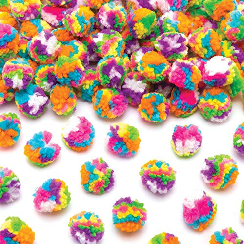 Baker Ross AT762 Rainbow Colours Woolly Pom Poms - Pack of 80, Craft Embellishments, Ideal for Winter Arts and Crafts Projects for Kids
