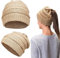 JPYH Winter Pferdeschwanz Mütze, 1 PCS Damen Strickmütze,Warme Gestrickt Damenmütze mit Zöpfen Loch,Pferdeschwanz Cap Beanie Outdoor Winter, Khaki