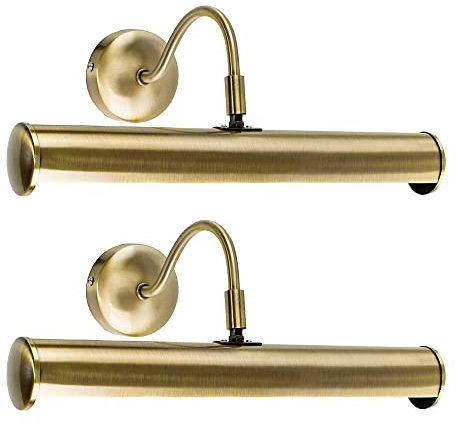 MiniSun | Traditional Adjustable Twin Picture Wall Light in an Antique Brass Effect Finish | Picture & Display Lights, Home Décor & Improvement Essential | Set of 2
