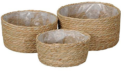 Posiwio 3tlg. Pflanzkorb Lounge Natur Korb aus Wasserhyazinthe zum Bepflanzen (3 Größen)