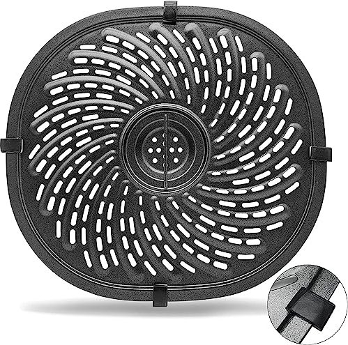 ALJ Upgraded Air Fryer Crisper Plate For PowerXL Gowise 7QT Air Fryers with Rubber Bumpers, Nonstick Coating Grill Pan Plate, Air Fryer Rack Replacement Parts Accessories, Dishwasher Safe, Black