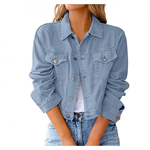 Giacca Corta di Jeans Donna Giacca Sportiva Donna Giacca di Base con Tasca Giacca Denim Boyfriend Casual Giacca Jeans Fashion Cappotto alla Moda Giacca di Jeans Vintage