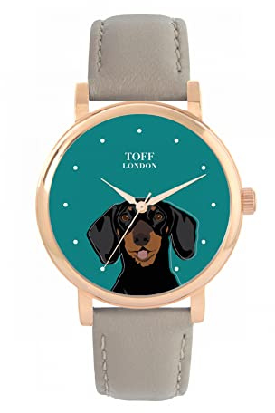 Toff London Black Dachshund Head Dog Uhr Damen 38mm Gehäuse 3atm wasserdicht Custom Designed Quarzwerk Luxus Luxus