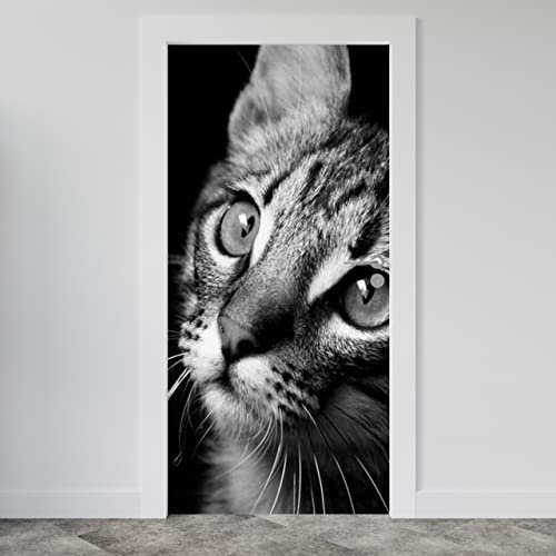 Estika Türtapete selbstklebend - Katze - 95x205 cm - Einem Bogen Türposter, Tiere Türaufkleber, Aufkleber PVC Folie, Klebefolie für türen, Tür tattoo, Modern decoration