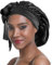 SENGTERM Satin Schlafmütze Doppelschicht Elastisch Satin Bonnet Schluchtrmütze Breites seidiges Band für Schwarze Frauen mit langem und lockigem Haar (Black)