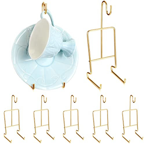 8 Pieces Tea Cup and Saucer Display Stand Holder Rack Gold Metal Cup Saucer Holder Tea Cup Holder Display Coffee Mug Organizer for Plate Teapot, 6.22 x 2.44 Inches (Classic Style)