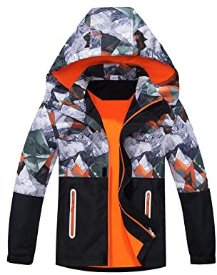 NATUST Jungen Gefütterte Regenjacke Winddicht Übergangsjacke Wasserdicht Winddichtjacke Thermo Softshelljacke Orange 128-134