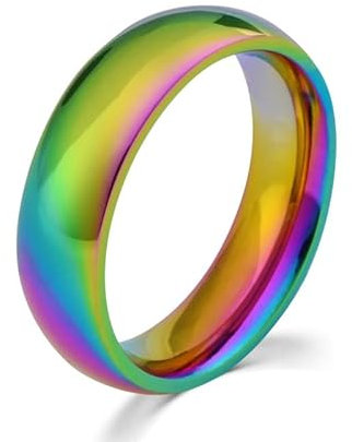 KnSam Freundschaftsringe Herren Edelstahl, Regenbogen Herrenring Ehering für Männer, Silber, Gr.49 (15.6)