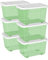 Cetomo 55L*6 Storage Boxes with Wheels, Plastic Storage Box with Lid, Latching Buckles, Click Closure, Stackable, Nesting, Durable Organizer for Home Office Clothes, Clear Green, 55L-6 Pack