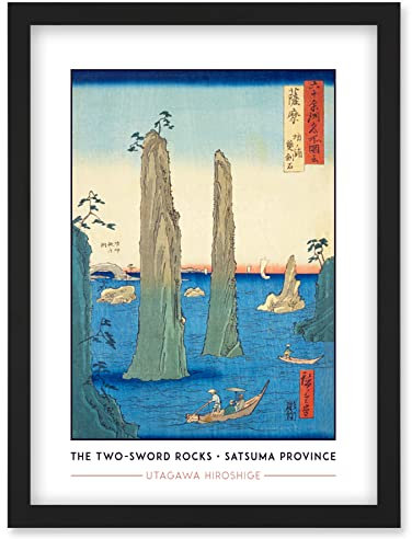 Wee Blue Coo Bo Bay, The Two-sword Rocks Satsuma Province Utagawa Hiroshige Japanese Woodblock Classic Collection Artwork Framed Wall Art Print A4