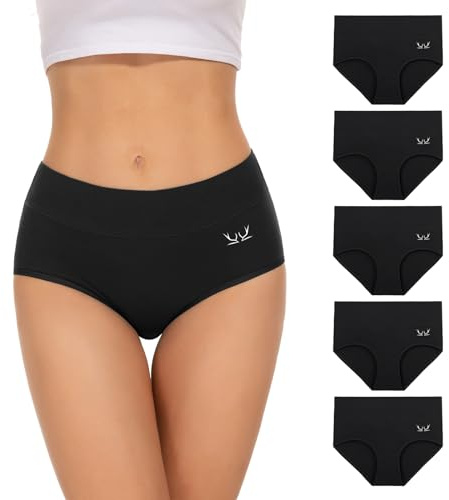 TANSTC Culotte Femme Coton Taille Haute sous-vêtement Shorties Ventre Plat Slip Doux Lot de 5, Cadeau pour Une Femme ou Une Fille, XS