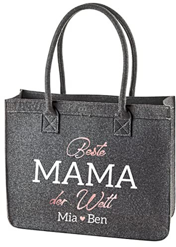 Filztasche Mama personalisiert für die Beste Mama der Welt mit Kindernamen, Einkaufs-Tasche, Geschenk-Idee Muttertag, Trage-Tasche
