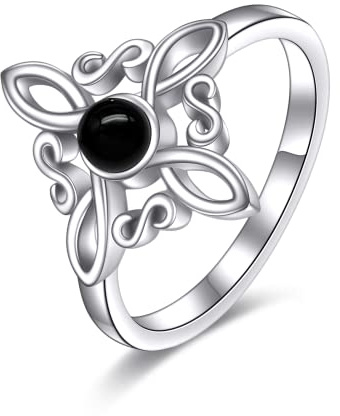Hexenknoten-Ringe, Sterling Silber, magische Hexenknoten-Ringe, schwarzer Onyx, heidnischer Schmuck, keltisches Kreuz, Schmuck für Frauen und Mädchen (10)